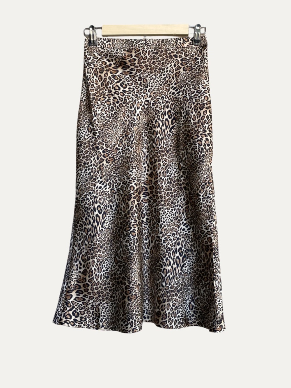 ROUJE PARIS Brown Tan Black Beige Leopard Animal Print Midi Satin Slip Skirt